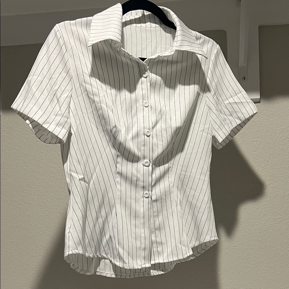 White Striped Button-Up Blouse